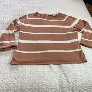 Striped Brown & White Women's Top ~ Size Large ~ Business Casual‎ or office wear